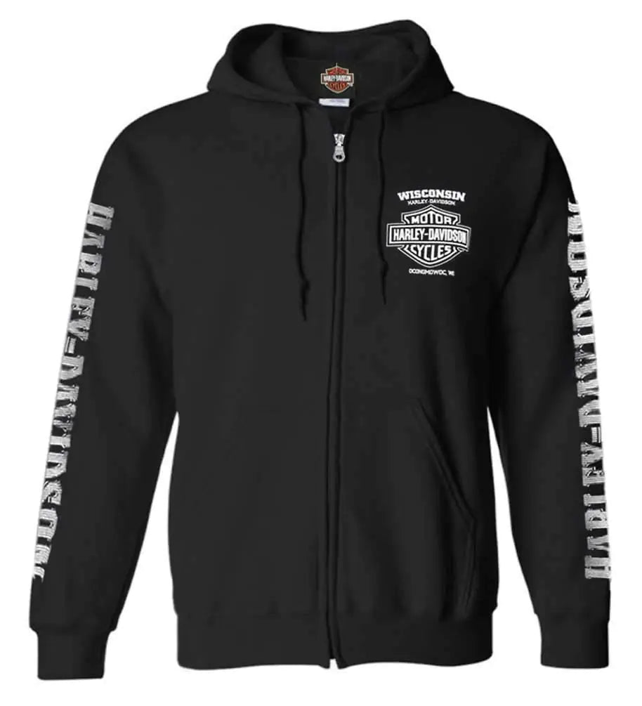 Harley-Davidson Herren Lightning Crest Sweatshirt mit durchgehendem Reißverschluss, Schwarz (M)