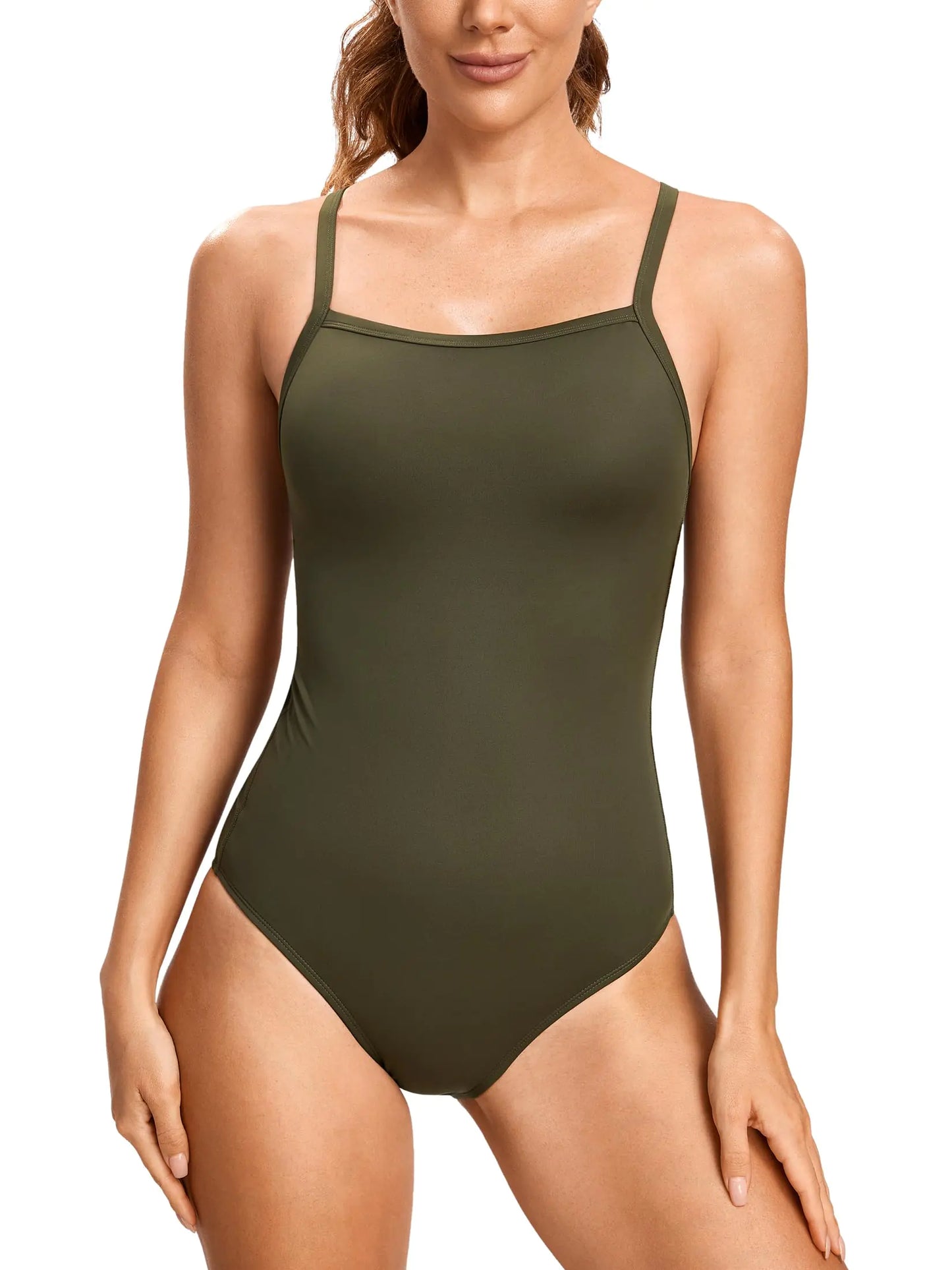 SYROKAN Womens One Piece Swimsuit Athletic Competitive Racerback Sport Swimwear Training Bathing Suit Dark Olive 42