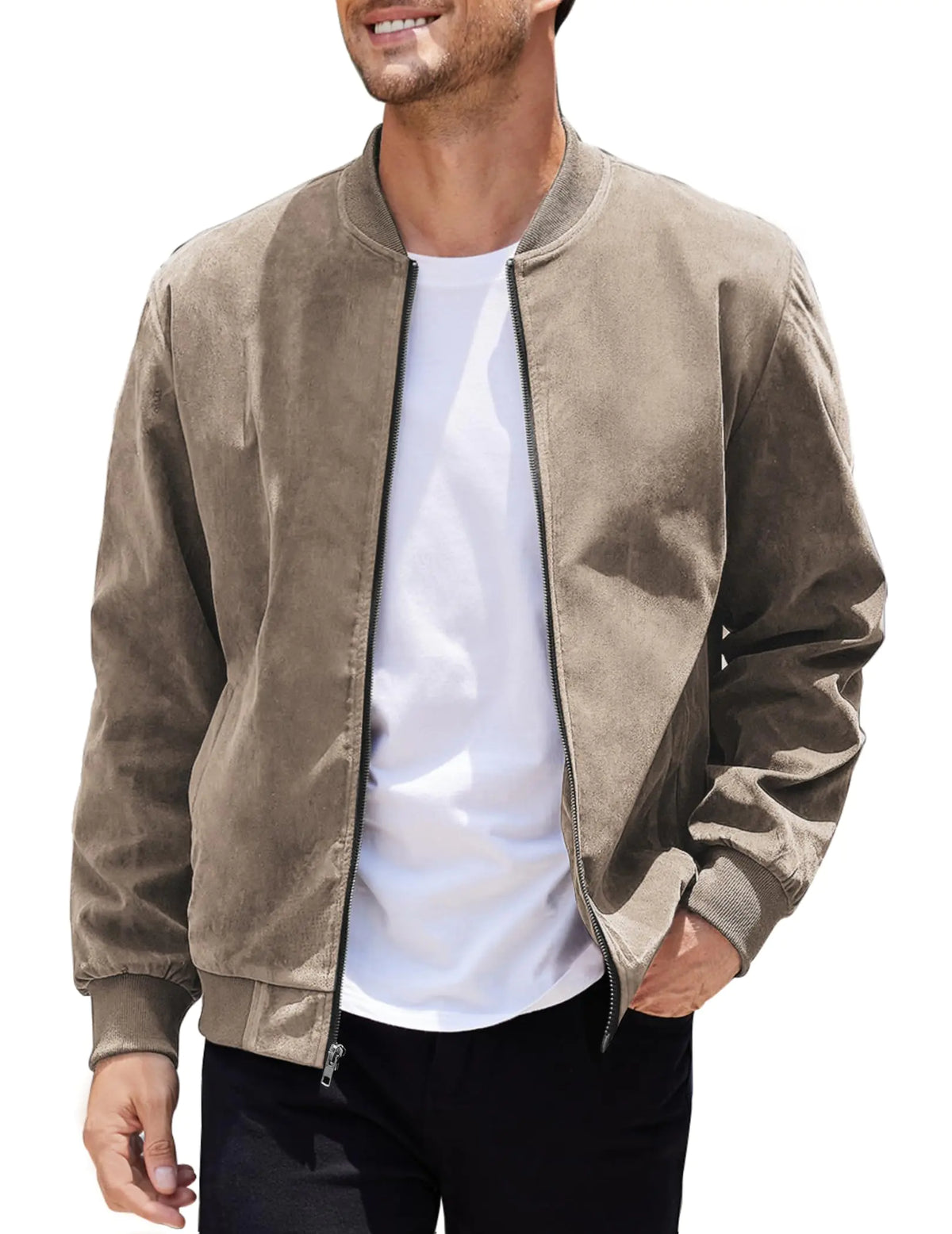 COOFANDY Mens Varsity Baseball Jacket Causal Slim Fit Suede Leather Bomber Jackets