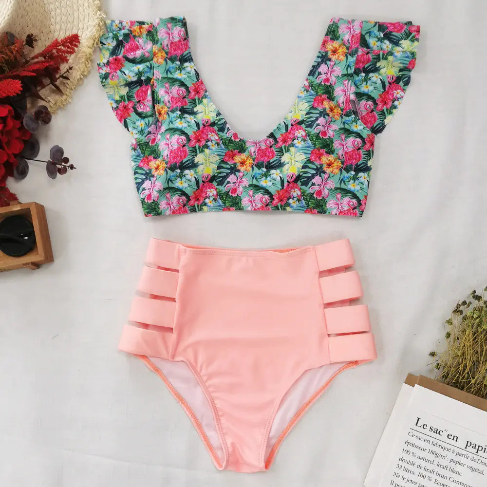 Ruffled High-Waisted Bikini Swimsuit
