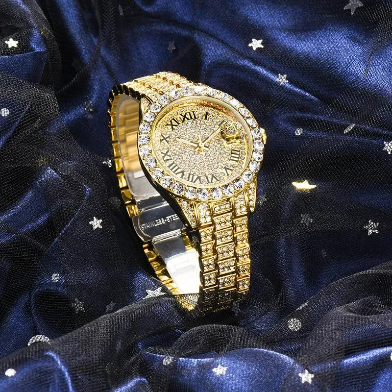 Luminous Women's Quartz Watch with Diamond Inlaid Waterproof Design and Calendar