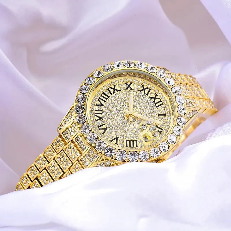 Luminous Women's Quartz Watch with Diamond Inlaid Waterproof Design and Calendar