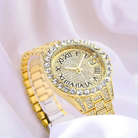 Luminous Women's Quartz Watch with Diamond Inlaid Waterproof Design and Calendar