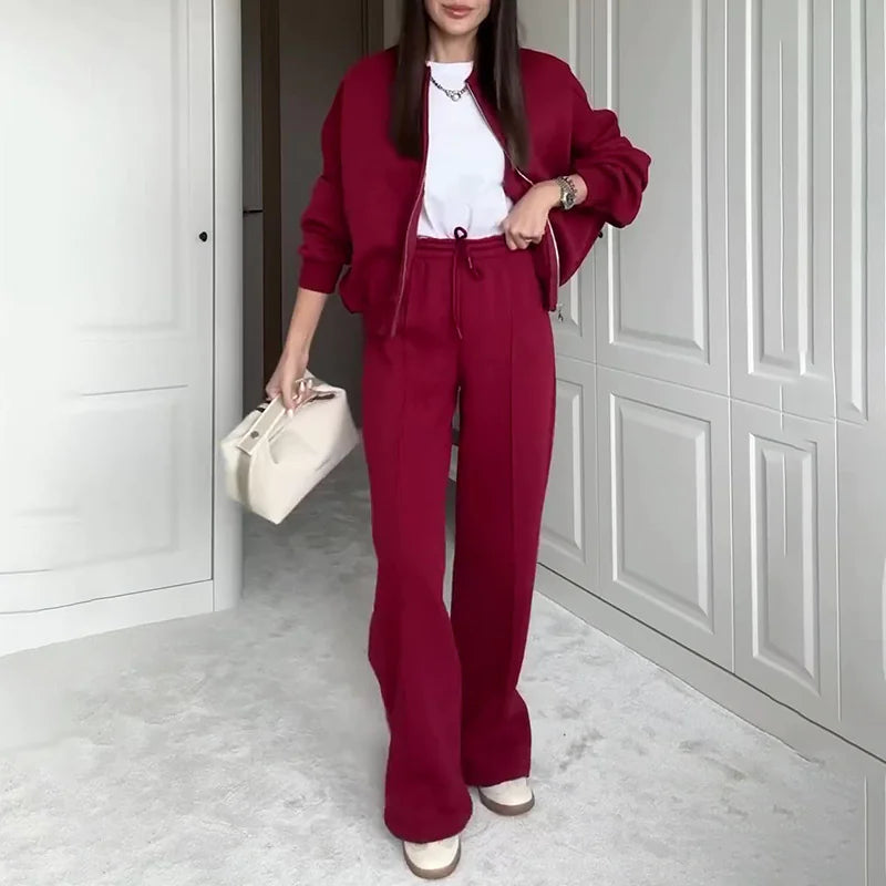 Zip Sweater and Trousers Suit for Women | Trousers Set