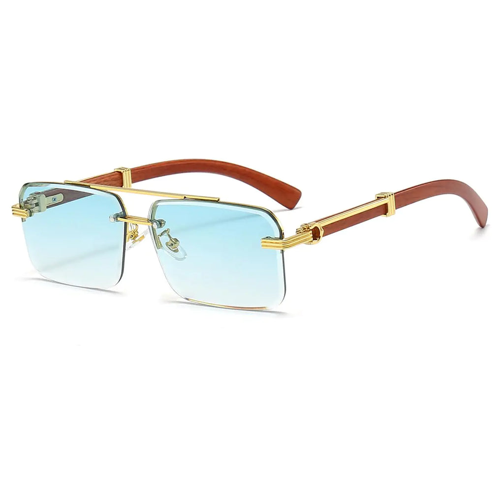 JOVAKIT Trendy Eckige Sonnenbrille für Männer und Frauen, Halbrandloser Rahmen, Sonnenbrille im 90er-Jahre-Stil, Vintage-Retro, UV400-Schutz (Gold/Farbverlaufsgrün)