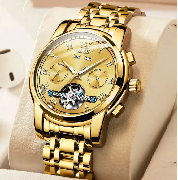 Waterproof Luminous Mechanical Men's Watch with Stainless Steel Strap