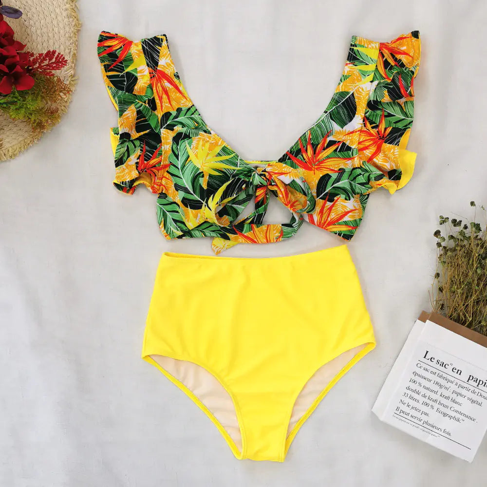 Ruffled High-Waisted Bikini Swimsuit