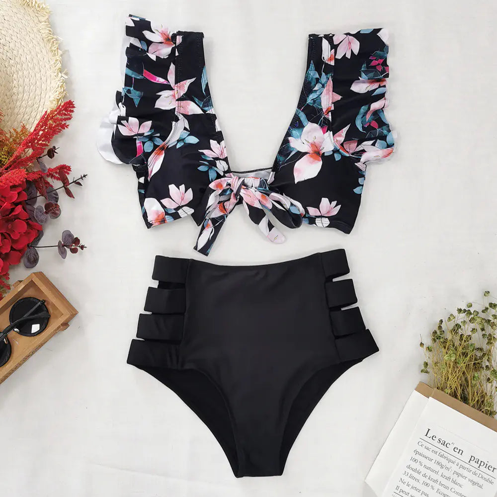 Ruffled High-Waisted Bikini Swimsuit