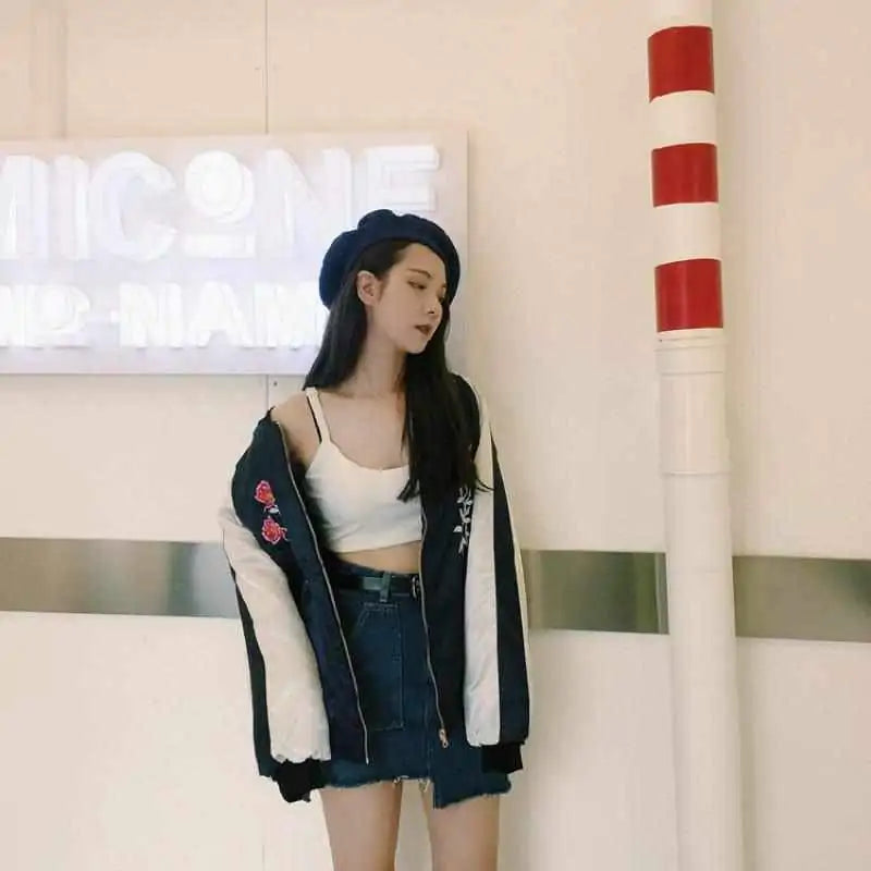 Floral Embroidery Bomber Jacket