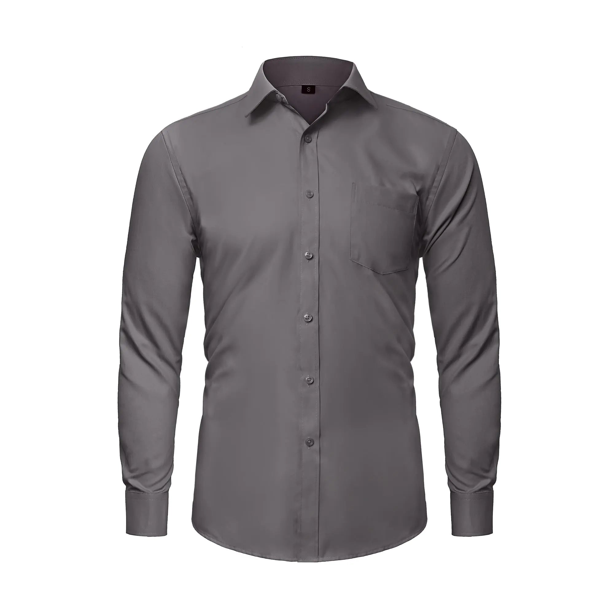 LUPURTY Camisas de manga larga para hombre, corte regular, para boda, graduación, negocios, informales, con botones, color gris