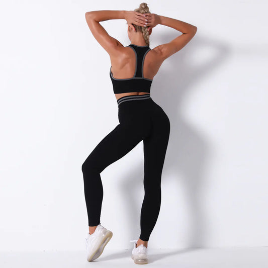Seamless Knit Butt-Lifting Yoga Pants Set for Women