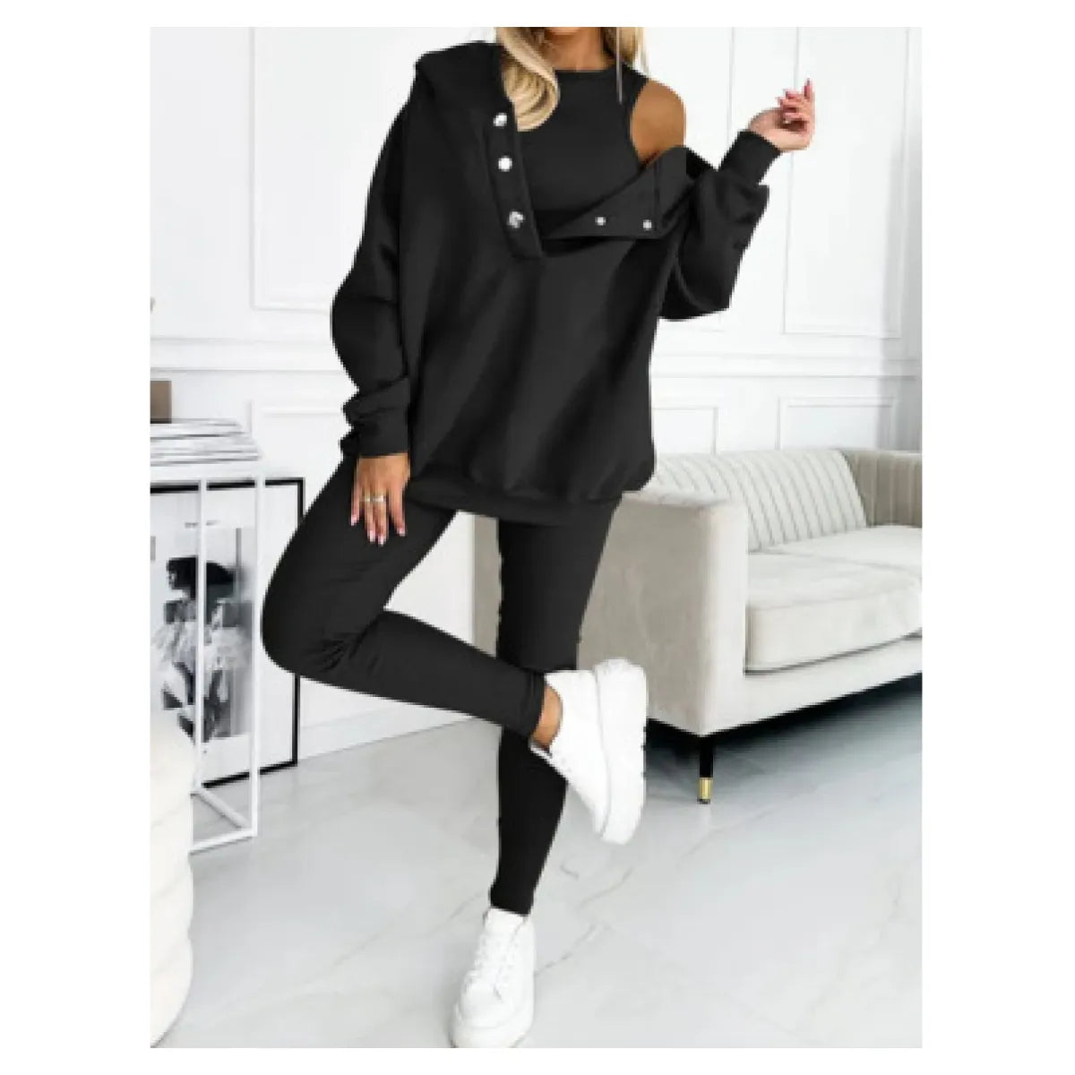 Women's Solid Color Vest Hoodie And Pants Set