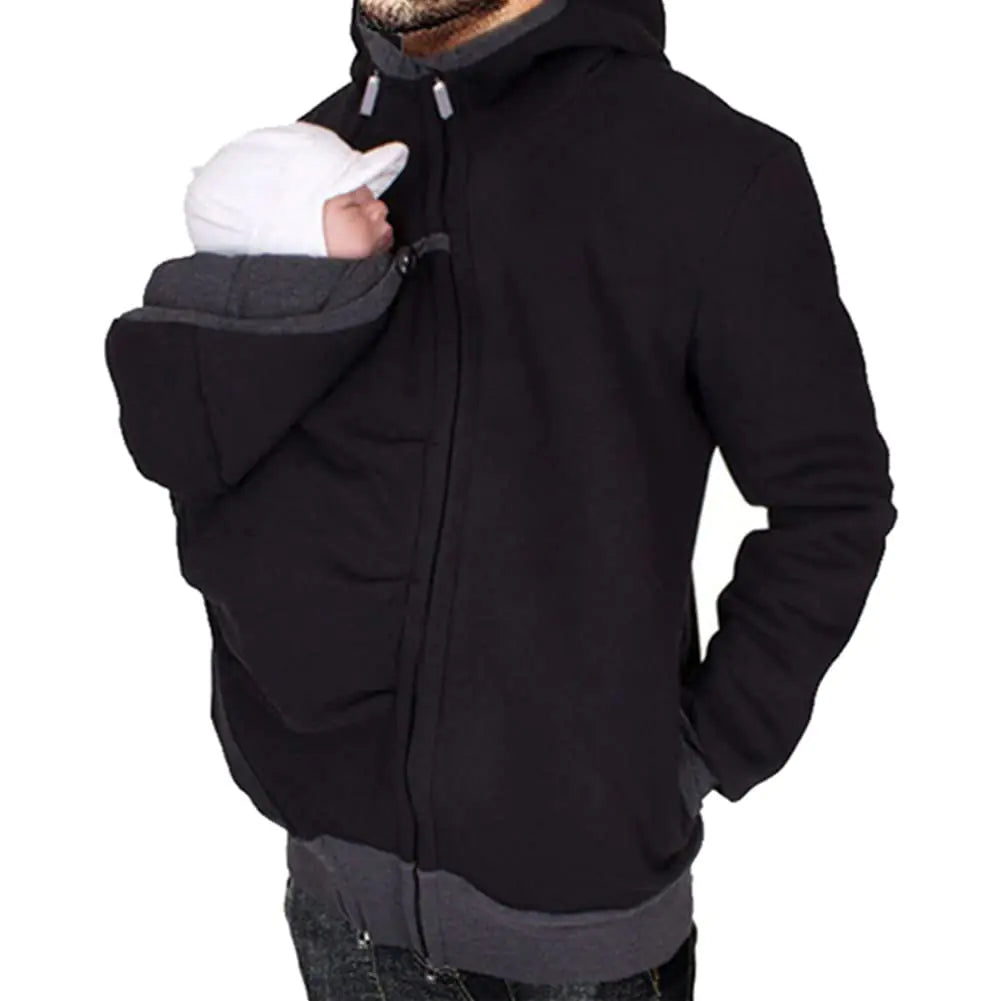 Mens Kangaroo Sweatshirt for Dad and Baby Carrier Hoodie Pullover Sweatshirt Black