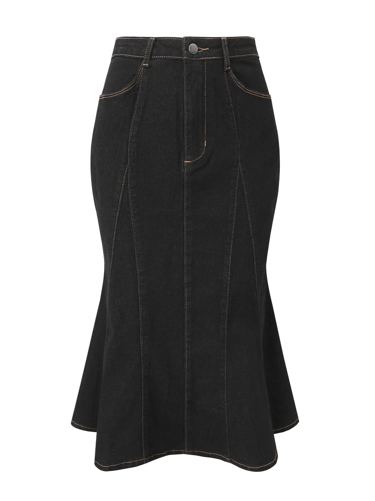 Falda vaquera informal Allegra K para mujer, cintura alta, volantes, ajustada, midi, cola de pez, talla grande, negra