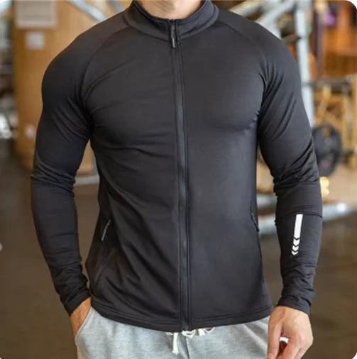 Men's Long Sleeve Running Jacket with Stand Collar