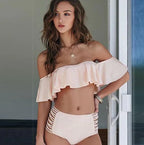Solid Color Ruffle Bikini Swimsuit