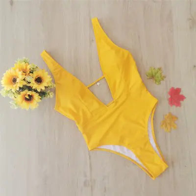 Women's Deep V Solid Color Bikini Swimsuit
