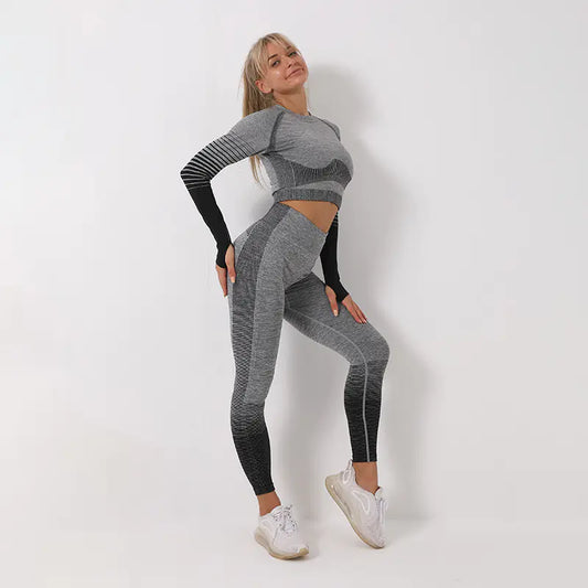 Seamless Hollow Yoga Set with High-Waisted Leggings
