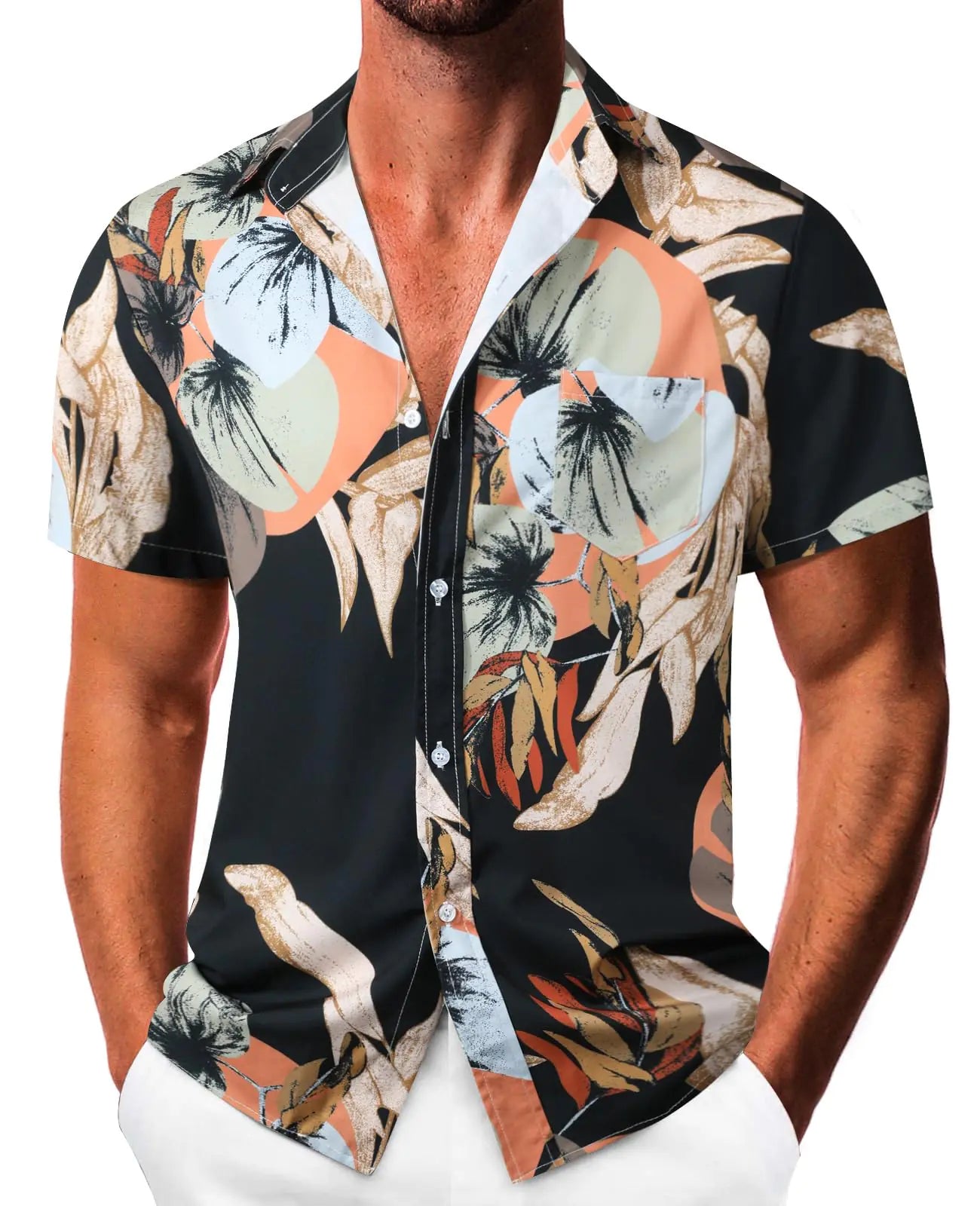 Sumolux Mens Hawaiian Shirts Floral Button Down Tropical Holiday Beach Shirts