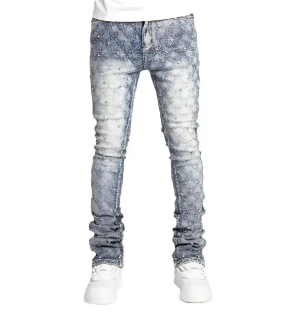 Slim Fit Blue Embellished Denim Jeans