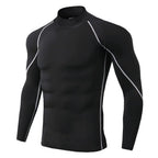 Men's High Neck Fitness Long Sleeve Athletic T-Shirt
