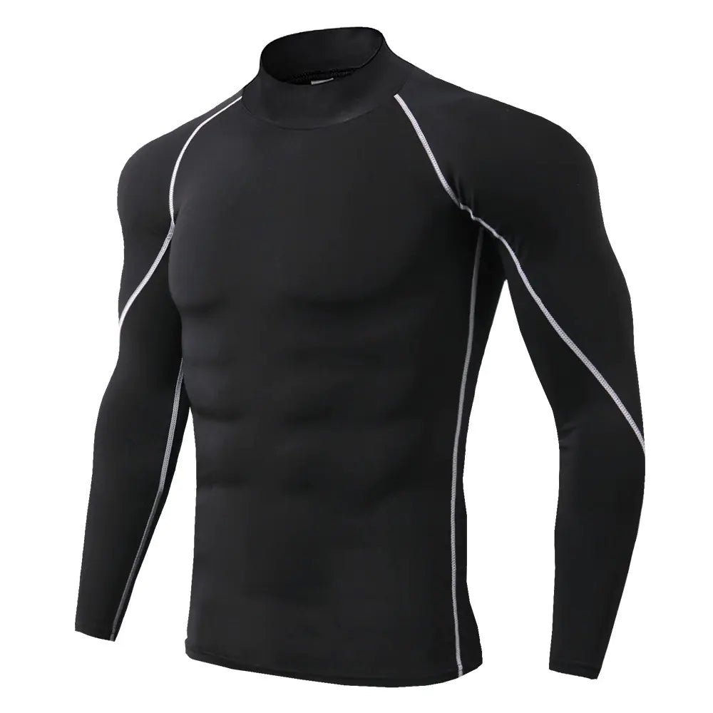 Men's High Neck Fitness Long Sleeve Athletic T-Shirt