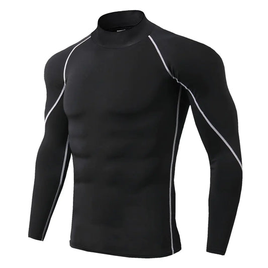Men's High Neck Fitness Long Sleeve Athletic T-Shirt