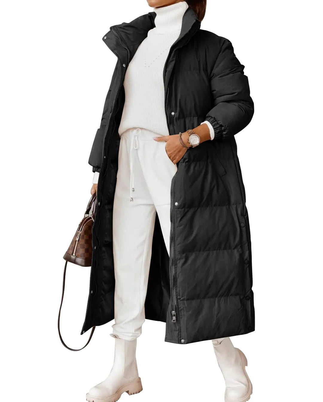 Zwurew Quilted Lightweight Womens Winter Coats Down Coat Zip Up Long Winter Coat Black