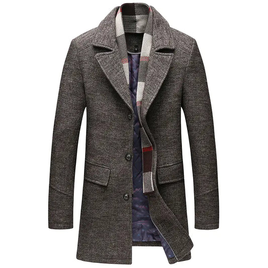 Men's Casual Wool Coat with Scarf