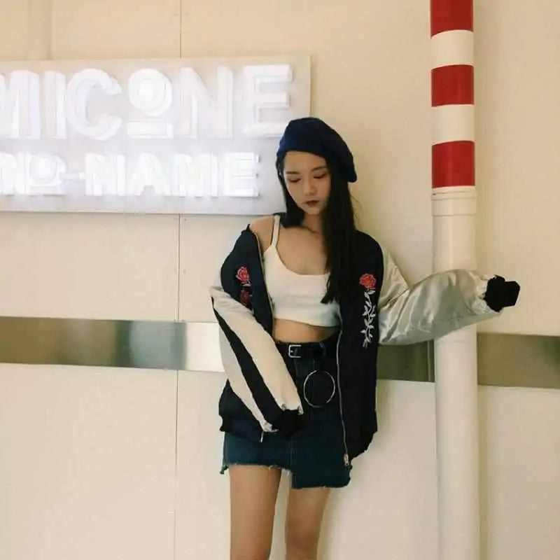 Floral Embroidery Bomber Jacket