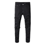 Schwarze zerrissene Bikerjeans
