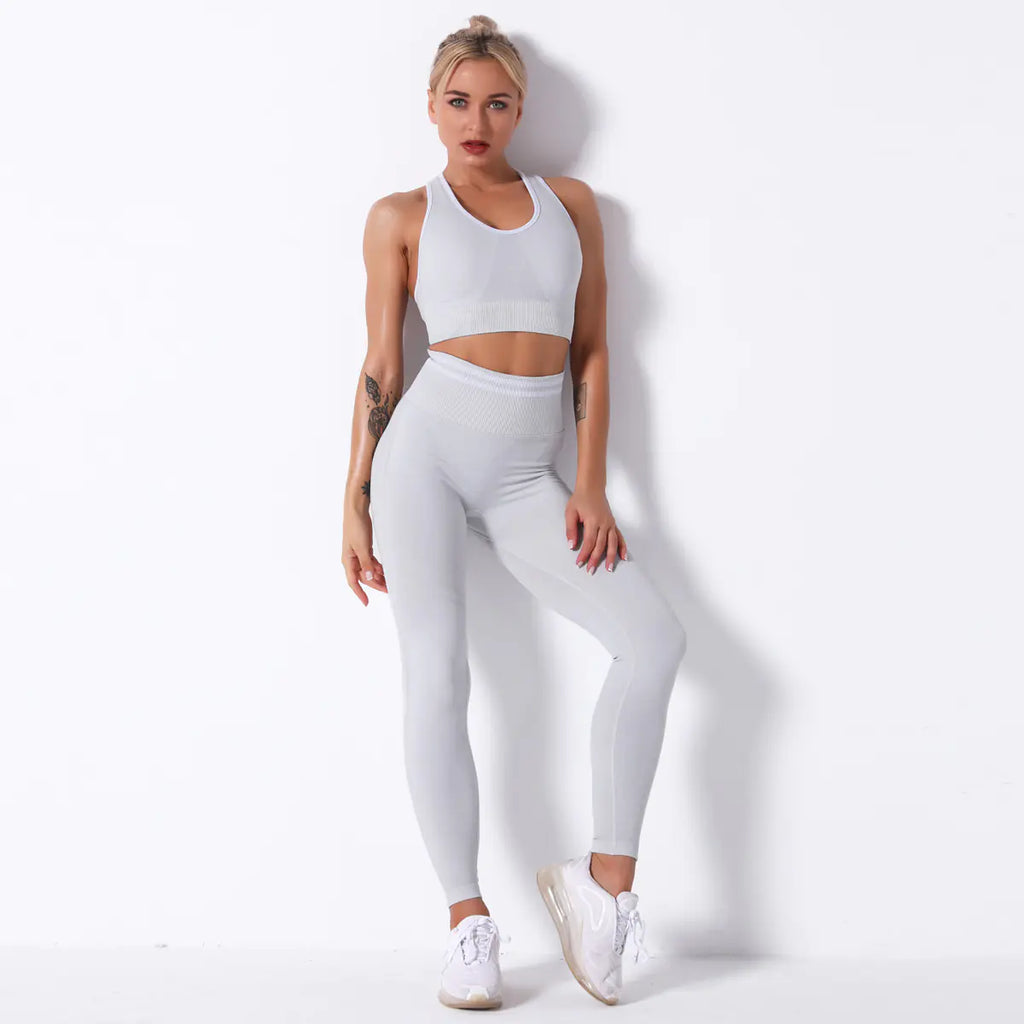 Seamless Knit Butt-Lifting Yoga Pants Set for Women