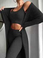 3 Pcs Womens Clothing Fashion | Crop Top & Skinny Pants & Longline Coat Set