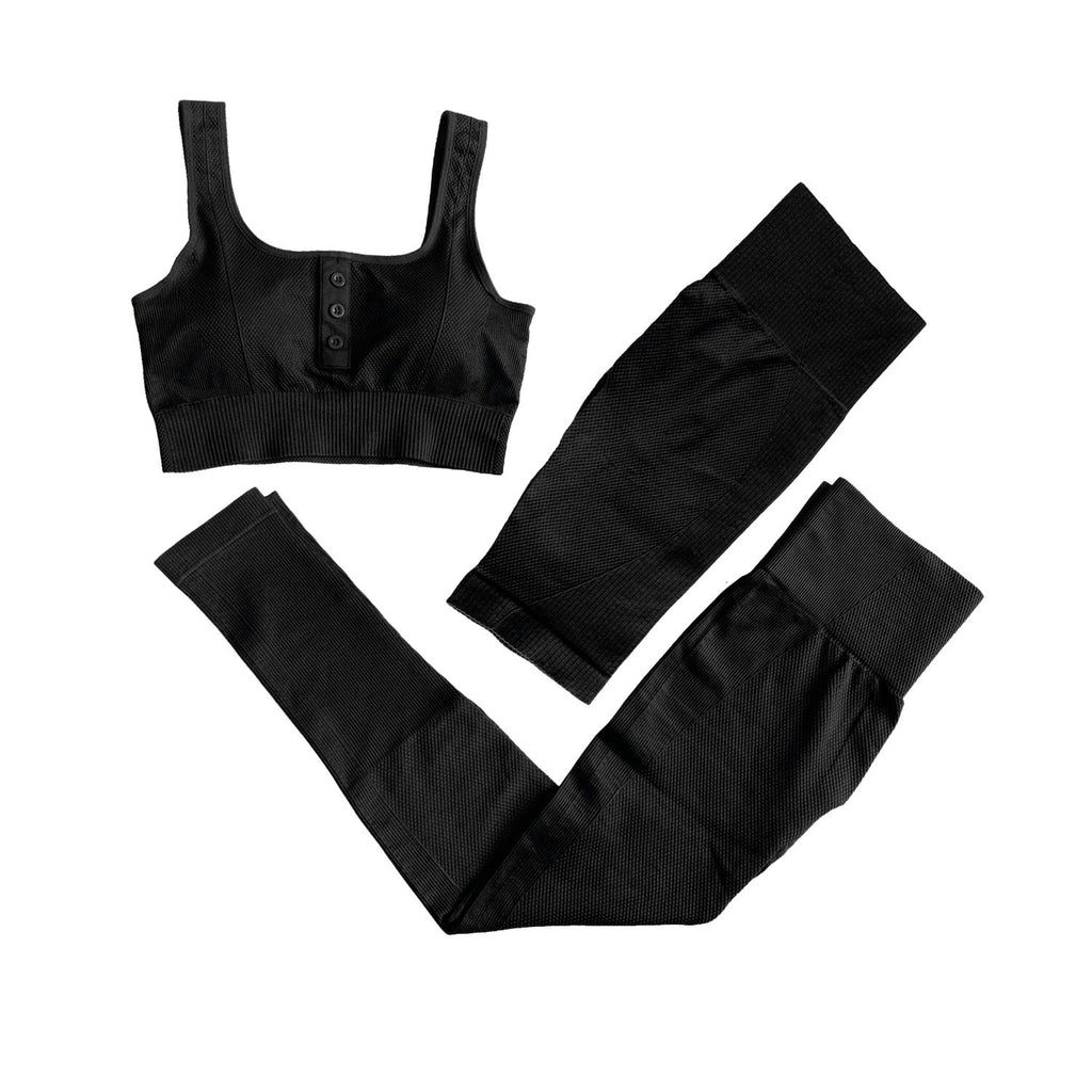 Sportswear Yoga 3PCS Set Women GYM Clothing Solid Sleeveless Tank Top +Shorts+Pants Suit Casual Workout Active Push Up Tracksuit