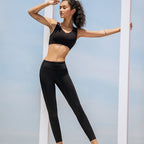Solid Seamless Gym Yoga Suit Fashion Tank Beauty Back Top Leggings Fitness Push Up Running Sports Dance Training Two Piece Set