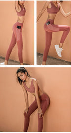 Solid Seamless Gym Yoga Suit Fashion Tank Beauty Back Top Leggings Fitness Push Up Running Sports Dance Training Two Piece Set