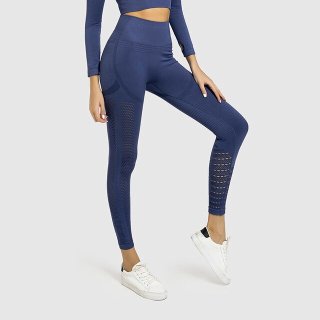 Sportswear Yoga Set Gym Fitness Tracksuit Long Sleeve Crop Top Hollow Out Leggings Running Traning Workout Outdoor 2 Piece Set