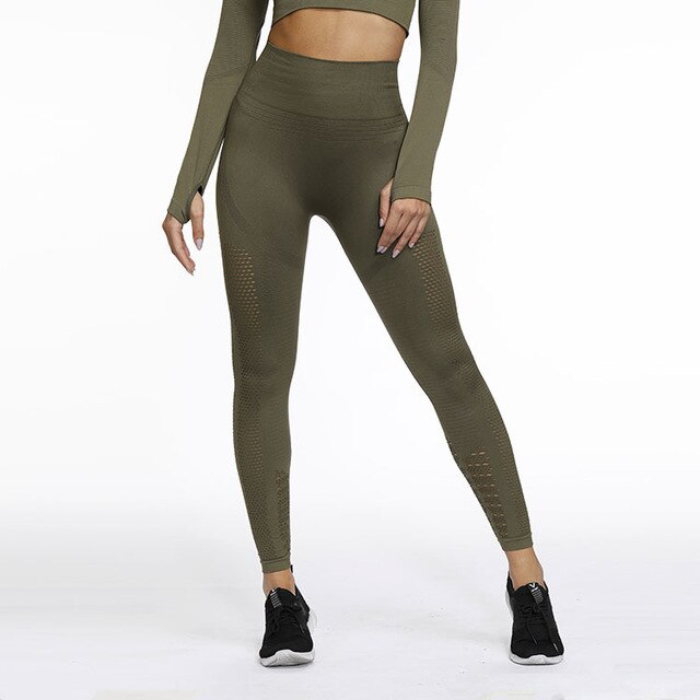 Sportswear Yoga Set Gym Fitness Tracksuit Long Sleeve Crop Top Hollow Out Leggings Running Traning Workout Outdoor 2 Piece Set