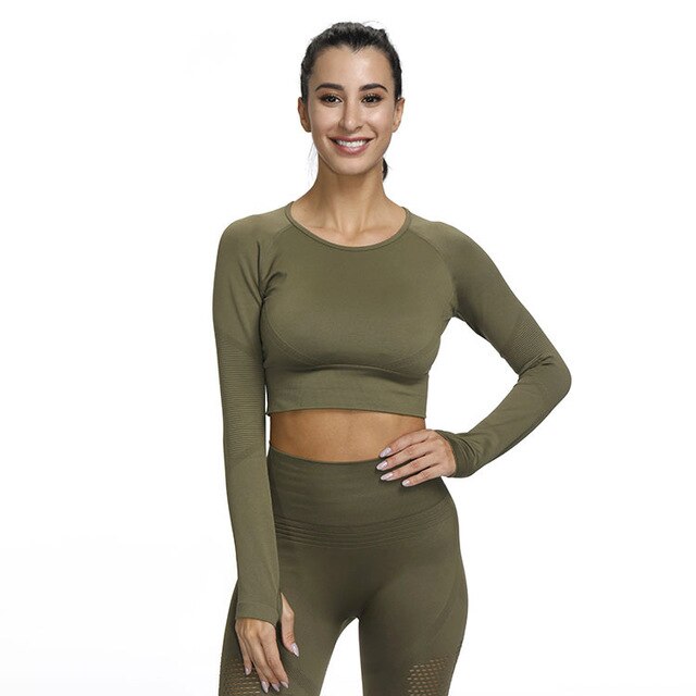 Sportswear Yoga Set Gym Fitness Tracksuit Long Sleeve Crop Top Hollow Out Leggings Running Traning Workout Outdoor 2 Piece Set