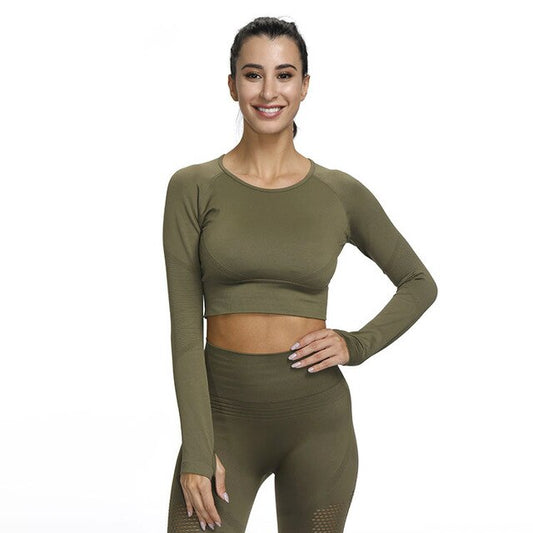 Sportswear Yoga Set Gym Fitness Tracksuit Long Sleeve Crop Top Hollow Out Leggings Running Traning Workout Outdoor 2 Piece Set