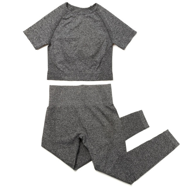 Gym Sport Outfits Yoga Clothing Set Women Long Sleeves Fitness Shirt Seamless Leggings Running Suit Workout Tracksuit Activewear