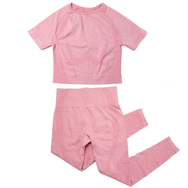 Gym Sport Outfits Yoga Clothing Set Women Long Sleeves Fitness Shirt Seamless Leggings Running Suit Workout Tracksuit Activewear