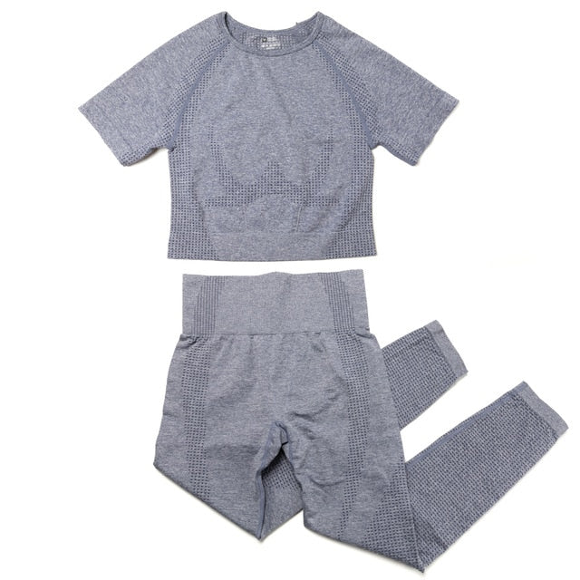 Gym Sport Outfits Yoga Clothing Set Women Long Sleeves Fitness Shirt Seamless Leggings Running Suit Workout Tracksuit Activewear