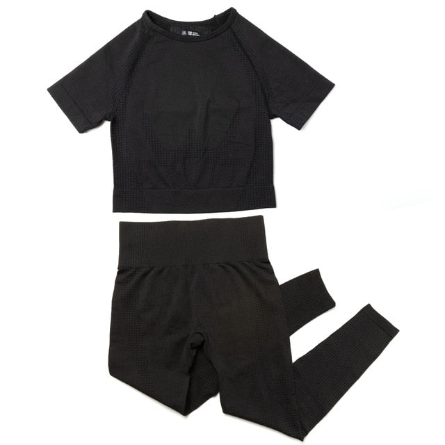 Gym Sport Outfits Yoga Clothing Set Women Long Sleeves Fitness Shirt Seamless Leggings Running Suit Workout Tracksuit Activewear