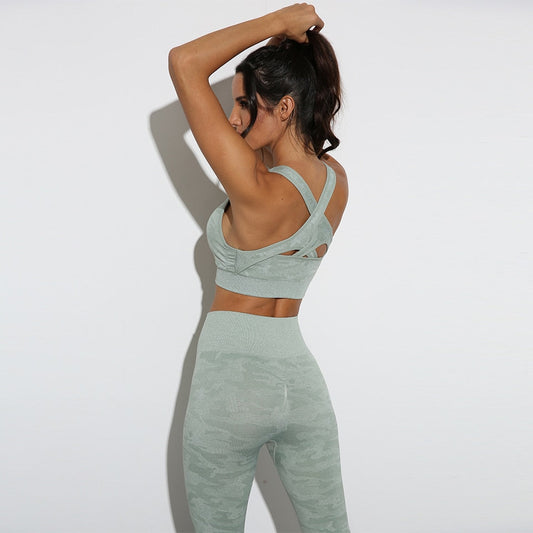 Yoga Sets Leggings Gym Sportswear Fitness Pants Sports Bra Running Suits Workout Outfits 2 Piece Tracksuits Exercise Activewear