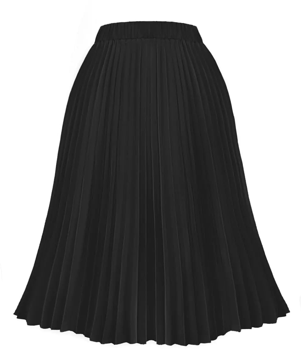 RITERA Plus Size Pleated Skirts for Women 3XL Womens Pleated A Line Skirt High Elasitc Midi Swing Skirts Black 3XL