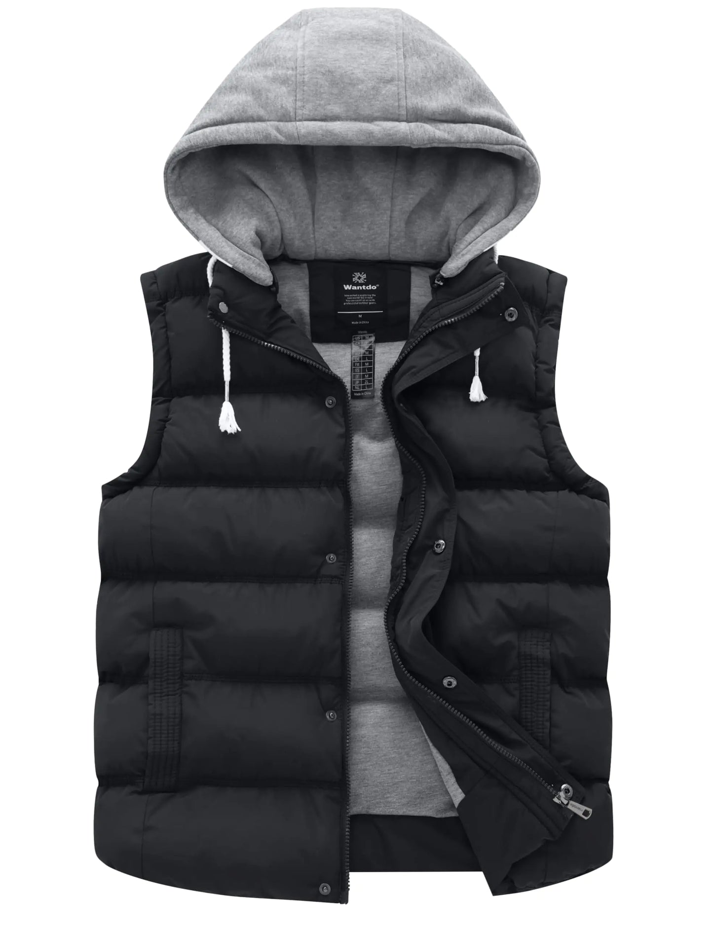 wantdo Mens Winter Vest with Removable Hood Black Bubble Vest (Black Large)