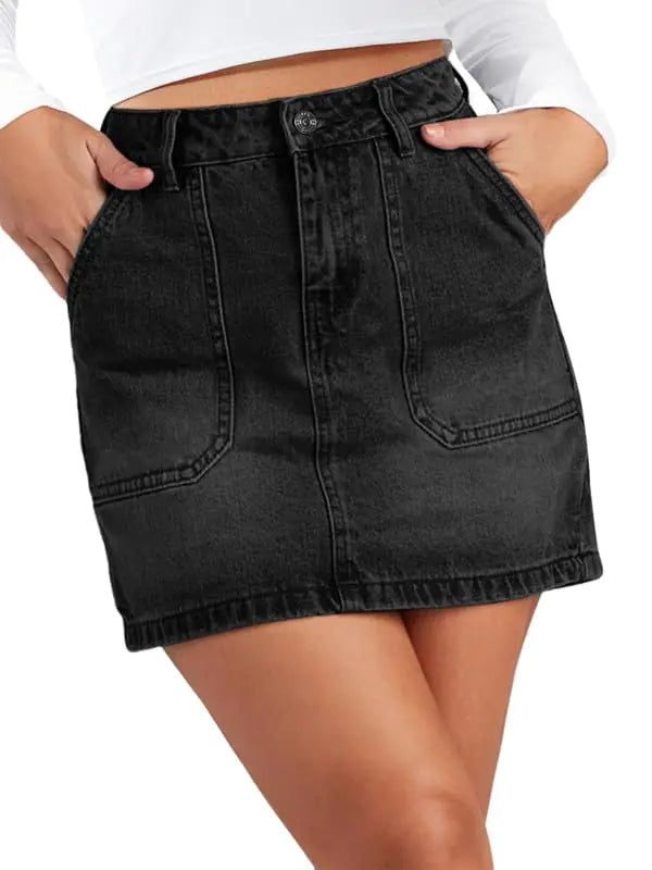 Genleck Denim Skirts for Women – Cargo Jean Skirts with Pockets High Waist Stretch Cute Y2K Casual Mini Skirts Black