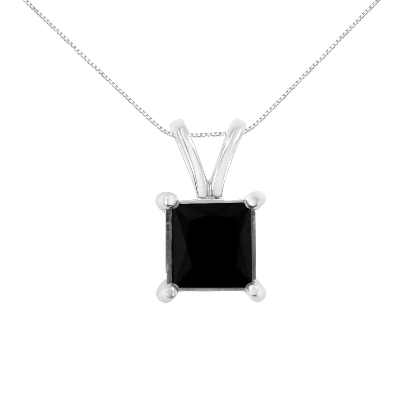 Black Diamond Solitaire Pendant Necklace .925 Sterling Silver Treated