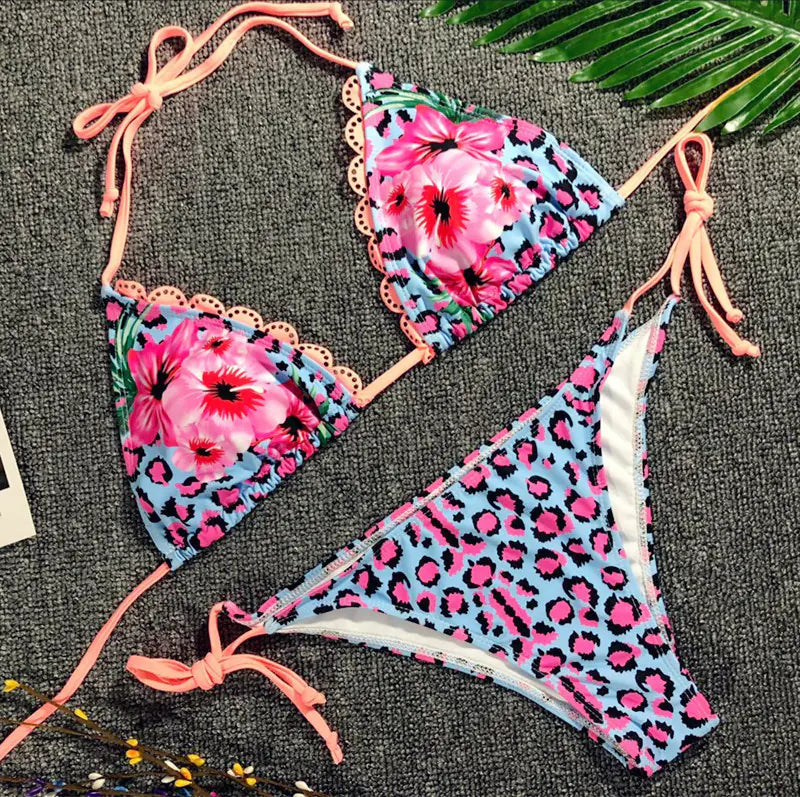 Leopard Print Bikini, Women's Two-Piece Swimsuit